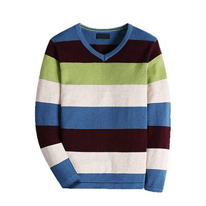 KID1234 Boy’s Long-Sleeve Sweater Pullover V-Neck 100% Cotton Multicolor Stripe